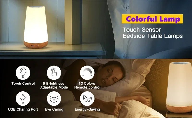 13 Color Changing Night Light RGB Remote Control Touch Dimmable Lamp Portable Table Bedside Lamps USB Rechargeable Night Lamp - Figgostyle