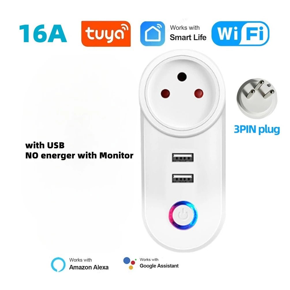 16A Israel Smart Plug WIFI Socket Bluetooth USB ISR IL Outlet - Voice Timer Remote - Tuya/Alexa/IFTTT/ Life Home Automatio - Figgostyle