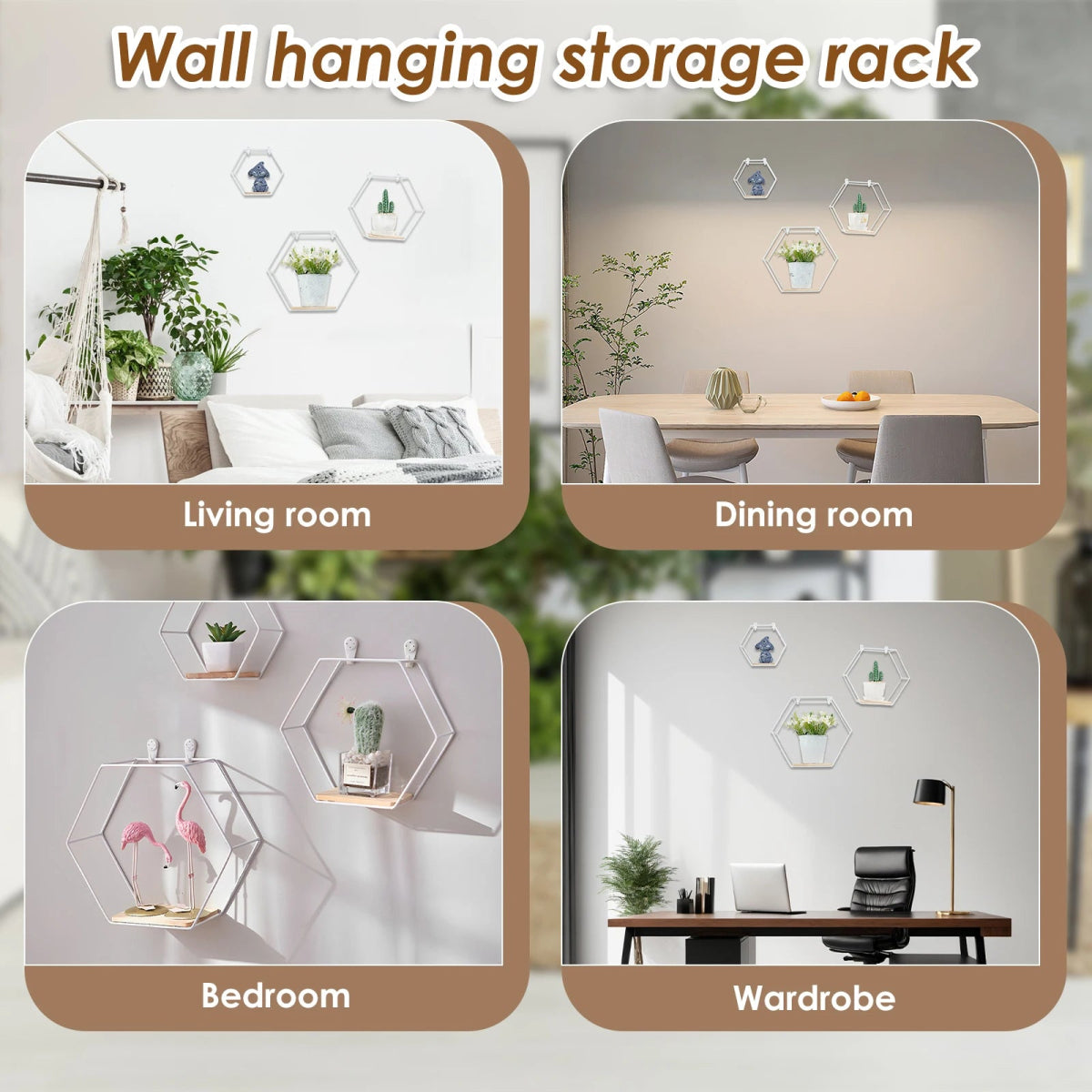 3Pcs Wall Mounted Hexagon Shelf Metal Anti Rust Storage Shelves Sundries Storage Holder Wall Decor for Bedroom Living Room - Figgostyle