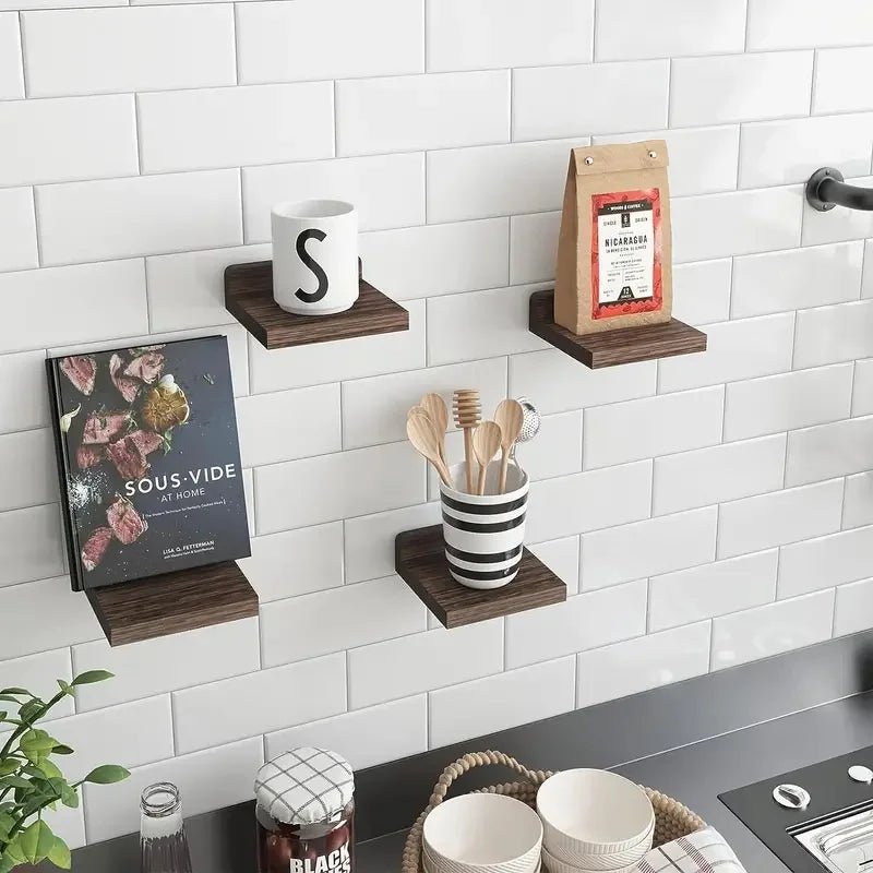 4PCS Floating Shelves For Wall Wood Shelf Display Ledges Room Decor Home Living Room Plant Flower Pot Tray Storage Garden Decora - Figgostyle