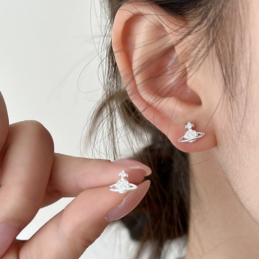 925 sterling silver diamond - encrusted Saturn earrings - Figgostyle