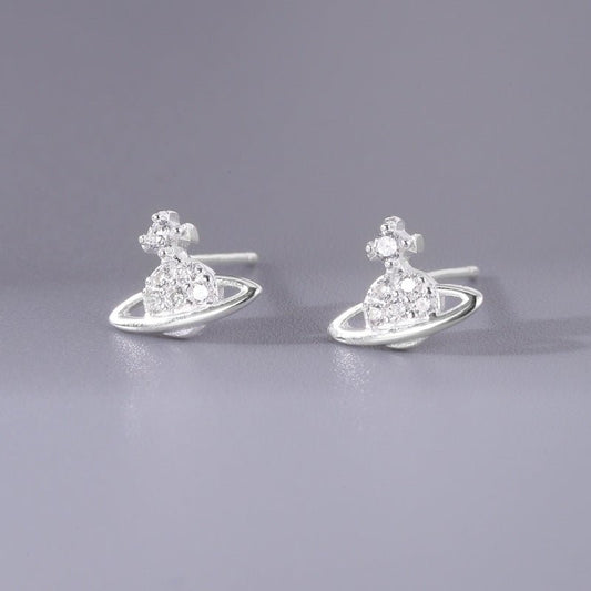 925 sterling silver diamond - encrusted Saturn earrings - Figgostyle