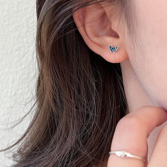 999 silver blue oil butterfly earrings - Figgostyle