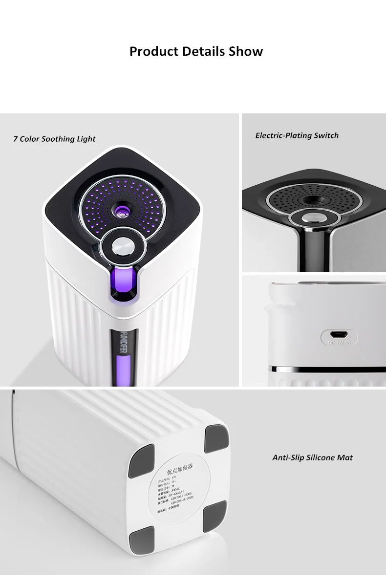 Air Humidifier Ultrasonic Smart Cool Mist Aroma Diffuser HumidifiersWith Color LED Light Mist Maker Fogger For Office Car Home - Figgostyle