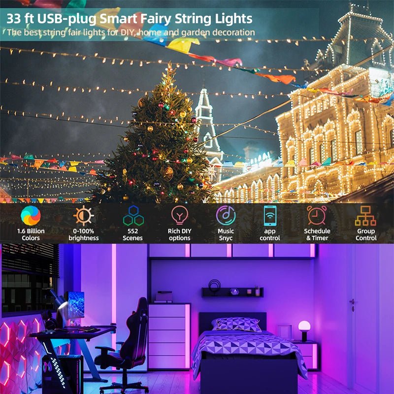 Christmas Tree RGB String Lights 🎄✨ 100LED 10M Bluetooth Fairy Lights - Figgostyle