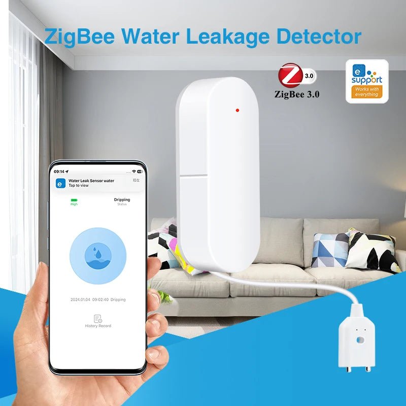 eWeLink APP Water Leak Detector Smart Home Zigbee Leakage Sensor Security Protection Works with Home Assistant Zigbee Gateway - Figgostyle