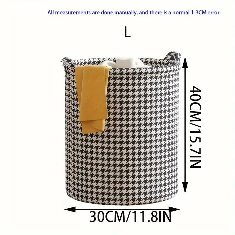 Foldable Houndstooth Laundry Hamper, Modern Fabric Storage Basket with Handle, Versatile for Bedroom, Bathroom, Living Room - Figgostyle