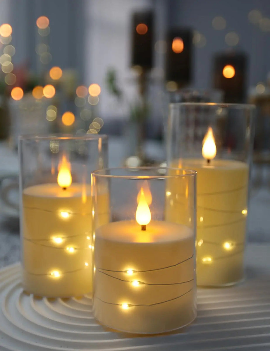LED Flameless Candle with String Lights 🕯️✨ - Figgostyle