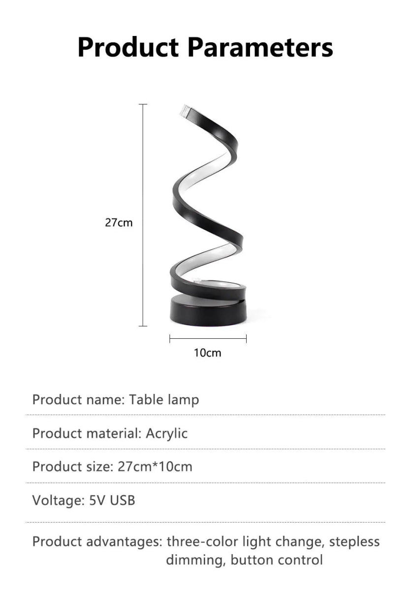 Modern Spiral Table LED Night Light Dimmable Desk Lamp Living Room Nightstand Lamp Bedside Table Study Office Bedroom Decoration - Figgostyle