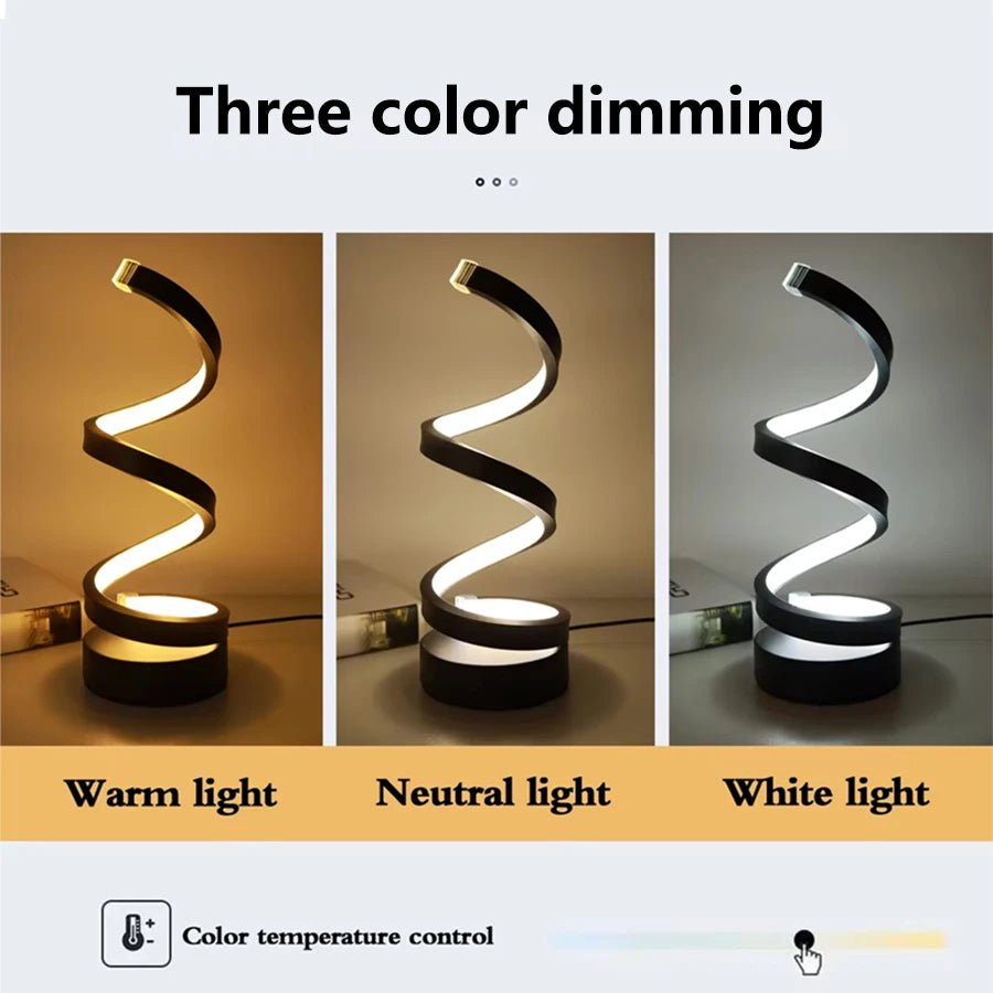 Modern Spiral Table LED Night Light Dimmable Desk Lamp Living Room Nightstand Lamp Bedside Table Study Office Bedroom Decoration - Figgostyle