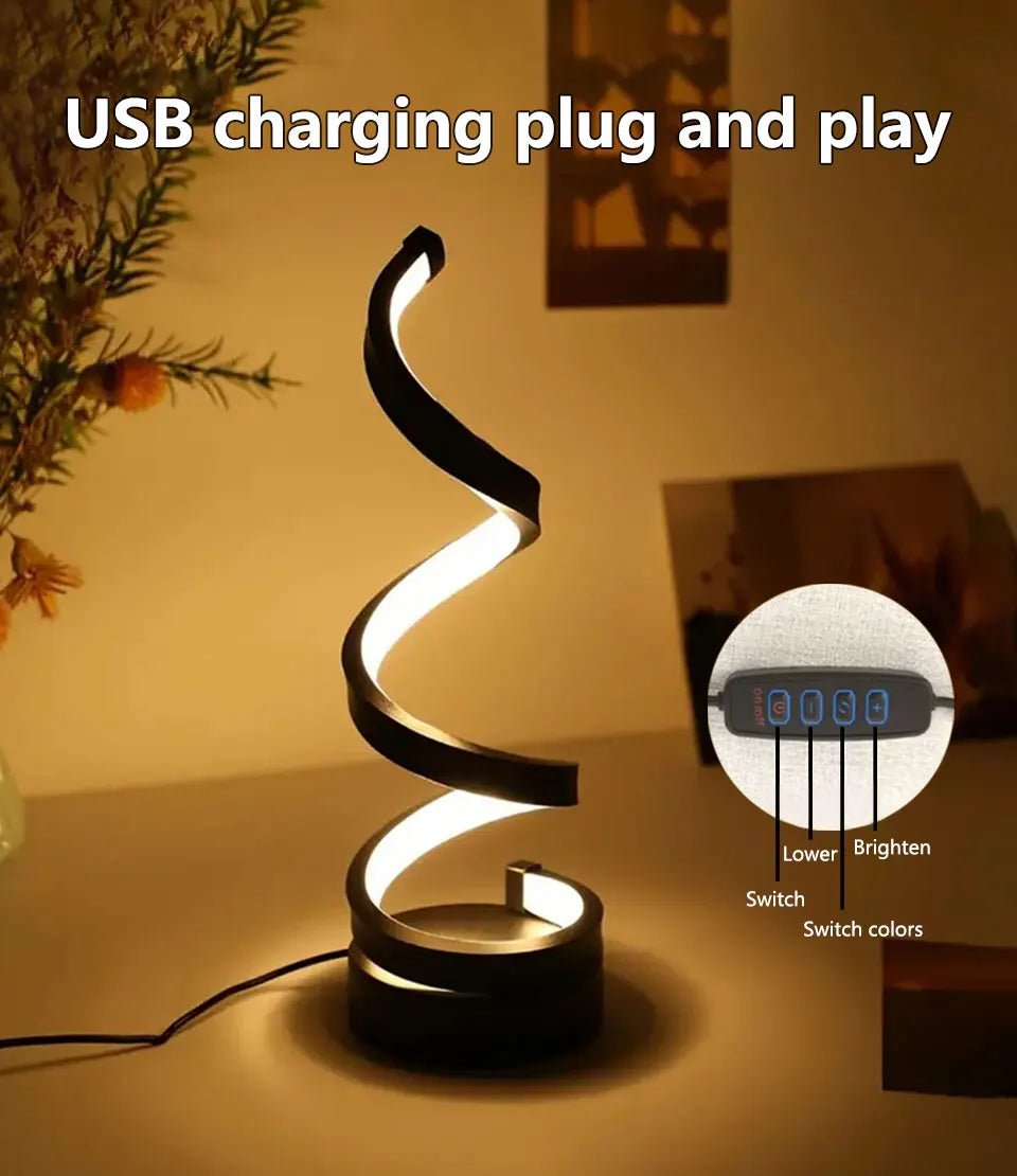 Modern Spiral Table LED Night Light Dimmable Desk Lamp Living Room Nightstand Lamp Bedside Table Study Office Bedroom Decoration - Figgostyle