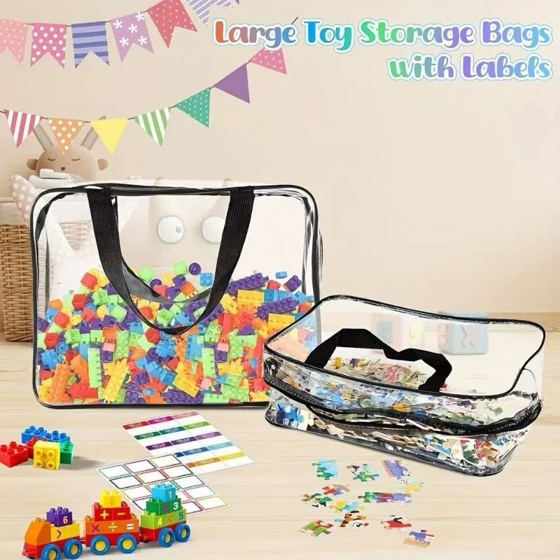 Reusable Large Toy Storage Bags Clear PVC Board Game Pouches Travel Waterproof Organizer Bags for Books Building Blocks Puzzle - Figgostyle