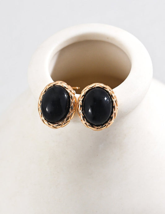 S925 Sterling Silver Simple Black Onyx Earrings - Figgostyle