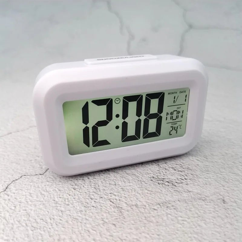 Smart Digital Alarm Clock Black White LCD Display with Temperature Calendar Timer Led Light for Bedroom Office (Without Battery) - Figgostyle