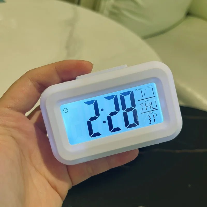 Smart Digital Alarm Clock Black White LCD Display with Temperature Calendar Timer Led Light for Bedroom Office (Without Battery) - Figgostyle