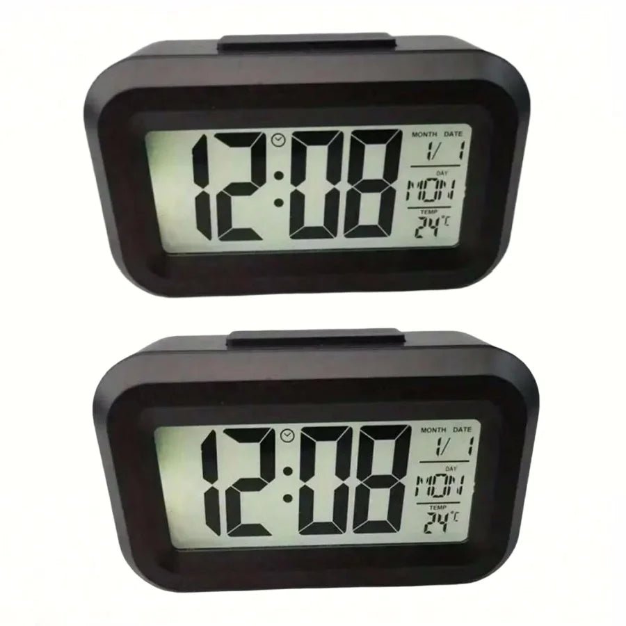 Smart Digital Alarm Clock Black White LCD Display with Temperature Calendar Timer Led Light for Bedroom Office (Without Battery) - Figgostyle