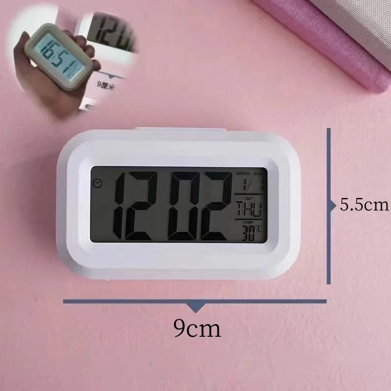 Smart Digital Alarm Clock Black White LCD Display with Temperature Calendar Timer Led Light for Bedroom Office (Without Battery) - Figgostyle