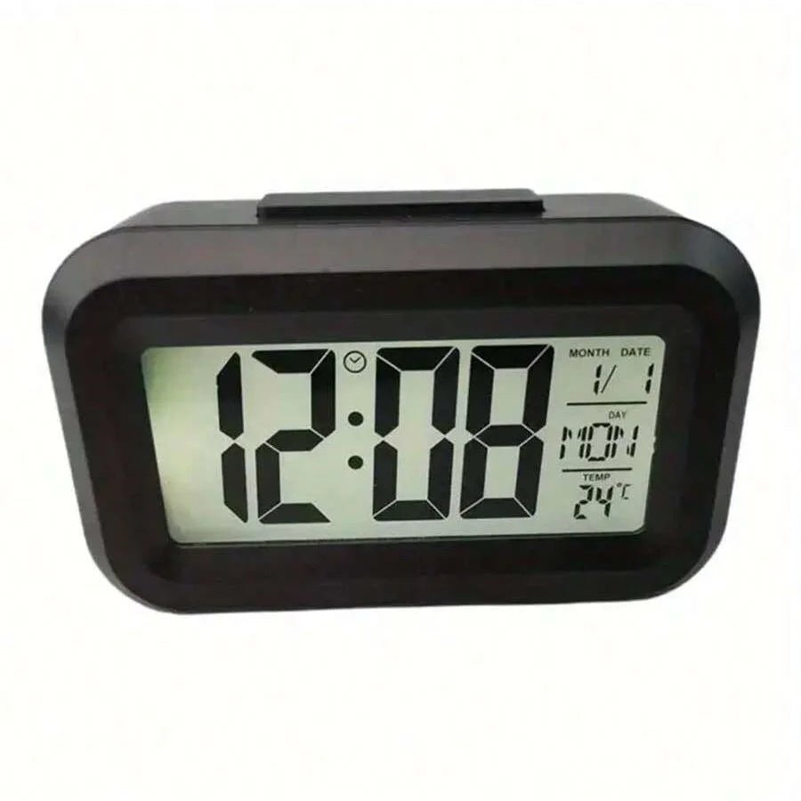Smart Digital Alarm Clock Black White LCD Display with Temperature Calendar Timer Led Light for Bedroom Office (Without Battery) - Figgostyle