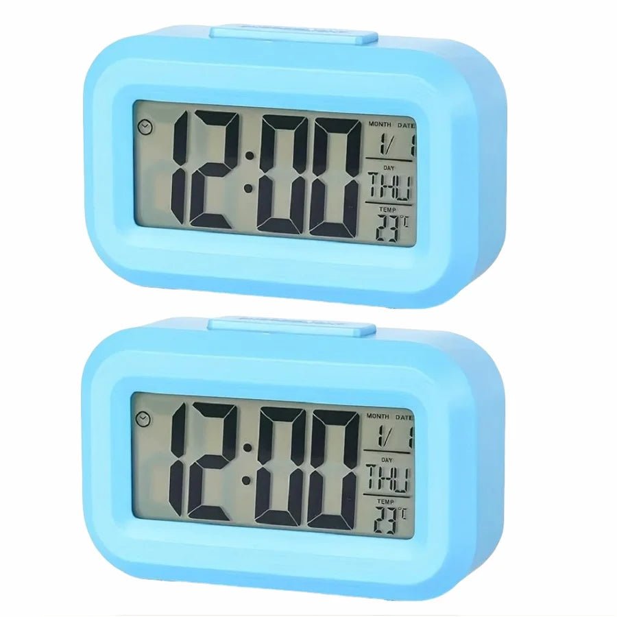 Smart Digital Alarm Clock Black White LCD Display with Temperature Calendar Timer Led Light for Bedroom Office (Without Battery) - Figgostyle