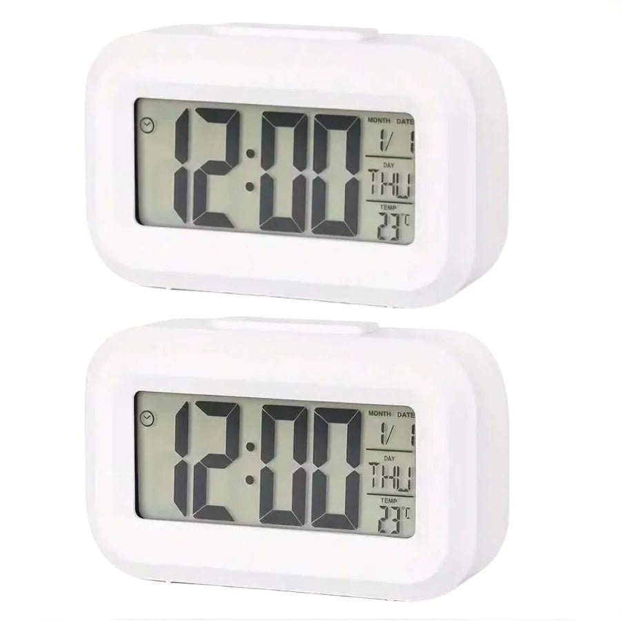 Smart Digital Alarm Clock Black White LCD Display with Temperature Calendar Timer Led Light for Bedroom Office (Without Battery) - Figgostyle