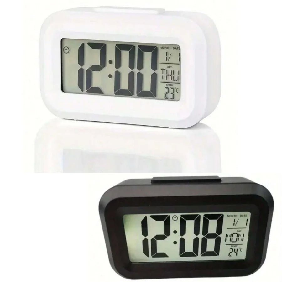 Smart Digital Alarm Clock Black White LCD Display with Temperature Calendar Timer Led Light for Bedroom Office (Without Battery) - Figgostyle
