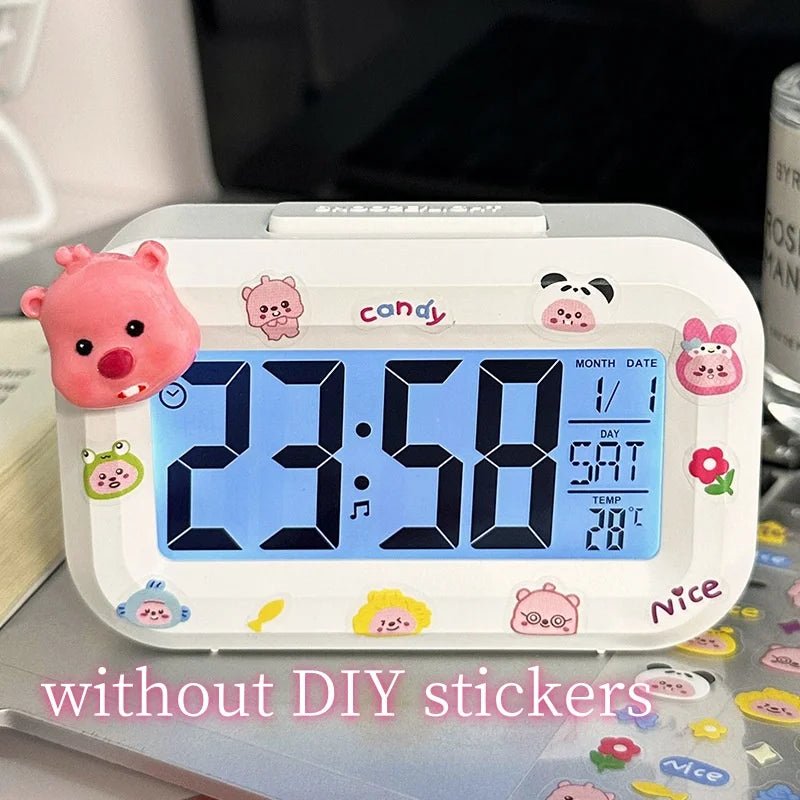 Smart Digital Alarm Clock Black White LCD Display with Temperature Calendar Timer Led Light for Bedroom Office (Without Battery) - Figgostyle