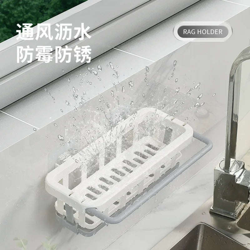 Sponge Holder Kitchen Organizer Dish Drainer Soap Rack Sink Tray Dishcloth Towel Rack Wall Mounted Storage Basket Shelf Kitchen - Figgostyle