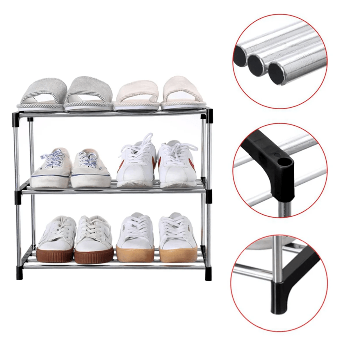 Stackable Small Shoe Rack, Entryway, Hallway and Closet Space Saving Storage and Organization (3 - Tier, Black) - Figgostyle