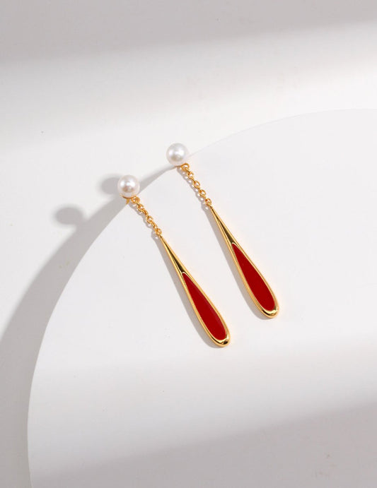 Sterling Silver Red Glazed Teardrop Earrings - Figgostyle