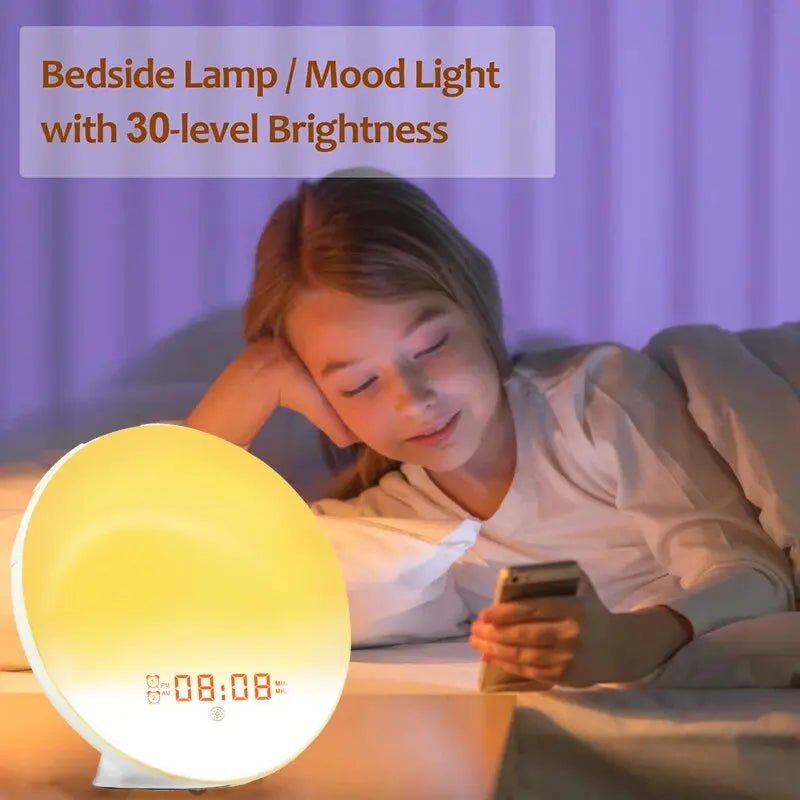 Sunrise Alarm Clock Wake Up Light Clock Sunrise/Sunset Simulation Digital Clock with Night Light FM Radio Desk Clocks - Figgostyle