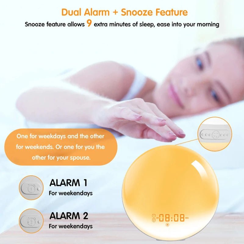 Sunrise Alarm Clock Wake Up Light Clock Sunrise/Sunset Simulation Digital Clock with Night Light FM Radio Desk Clocks - Figgostyle