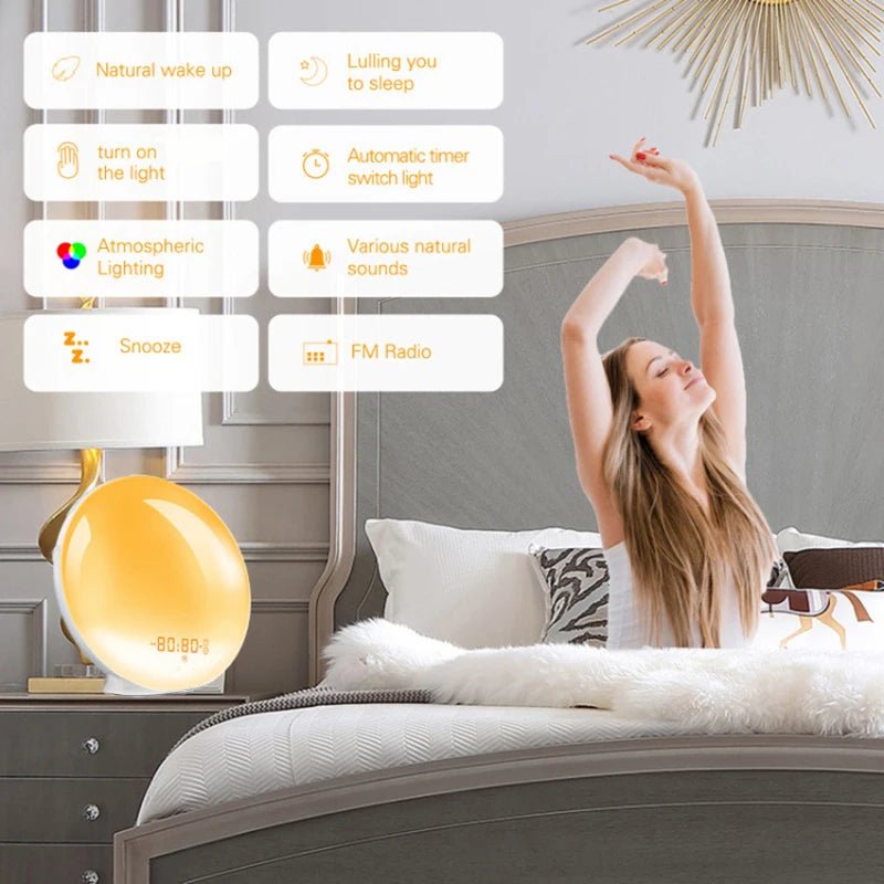 Sunrise Alarm Clock Wake Up Light Clock Sunrise/Sunset Simulation Digital Clock with Night Light FM Radio Desk Clocks - Figgostyle