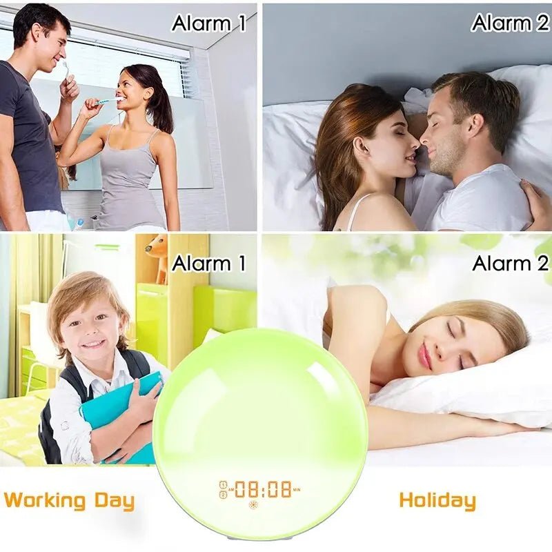 Sunrise Alarm Clock Wake Up Light Clock Sunrise/Sunset Simulation Digital Clock with Night Light FM Radio Desk Clocks - Figgostyle