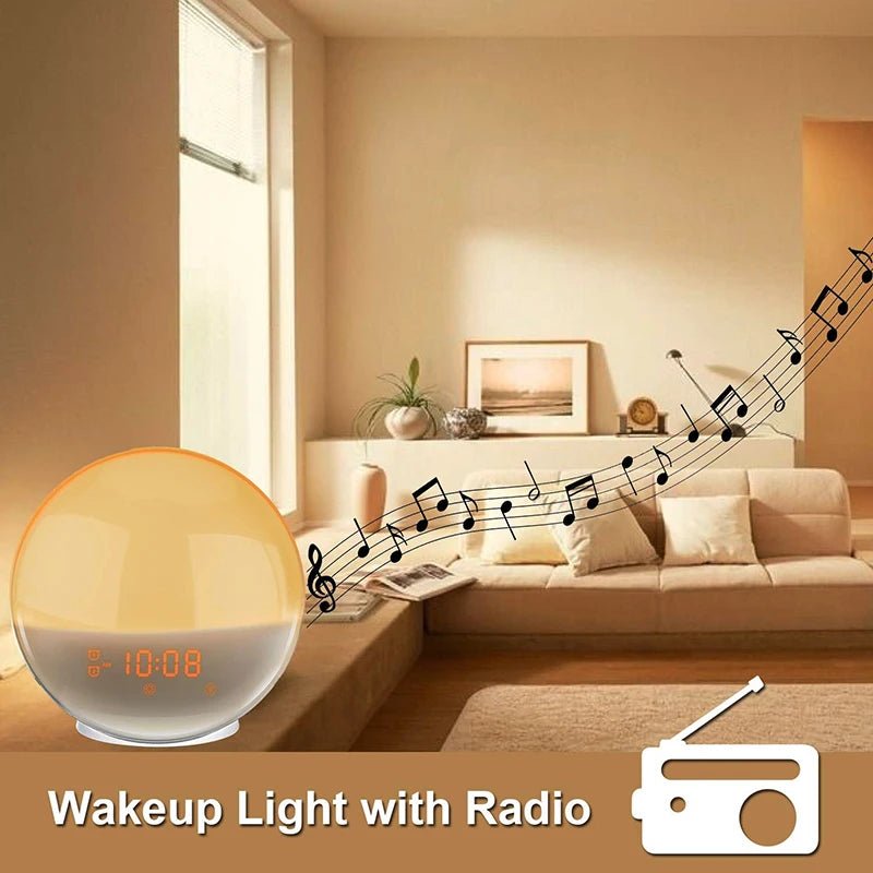 Sunrise Alarm Clock Wake Up Light Clock Sunrise/Sunset Simulation Digital Clock with Night Light FM Radio Desk Clocks - Figgostyle