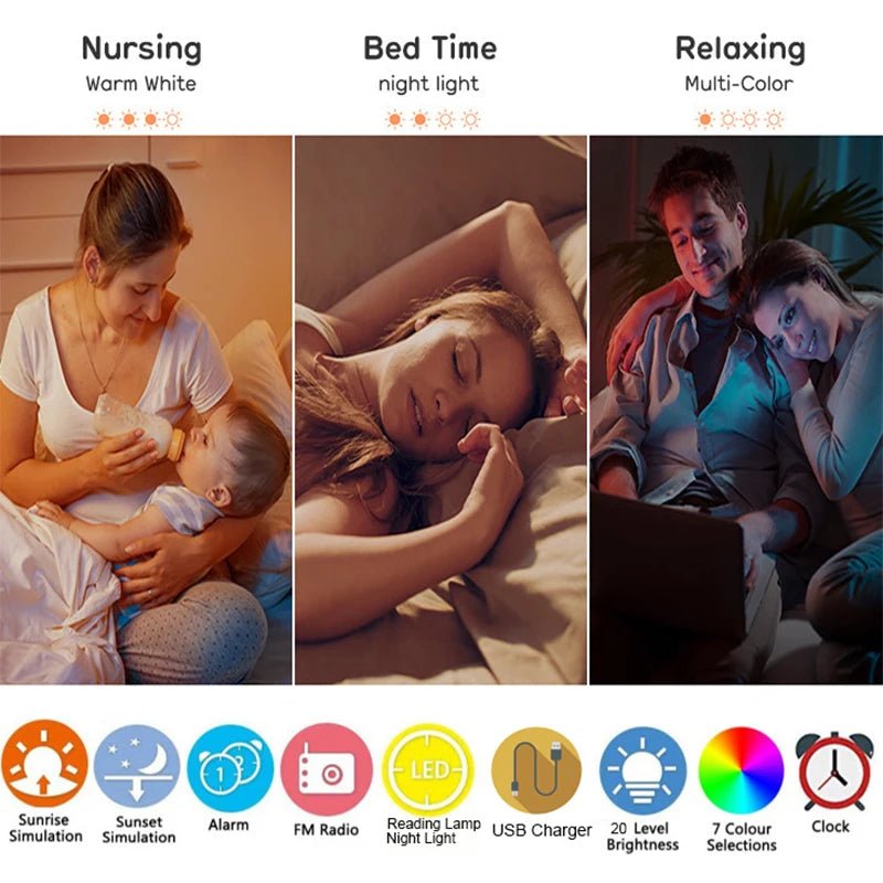 Sunrise Alarm Clock Wake Up Light Clock Sunrise/Sunset Simulation Digital Clock with Night Light FM Radio Desk Clocks - Figgostyle