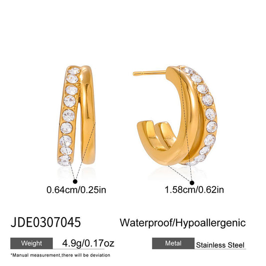 Titanium steel C - hoop earrings, luxurious and sophisticated earrings with zircon ear clips - Figgostyle