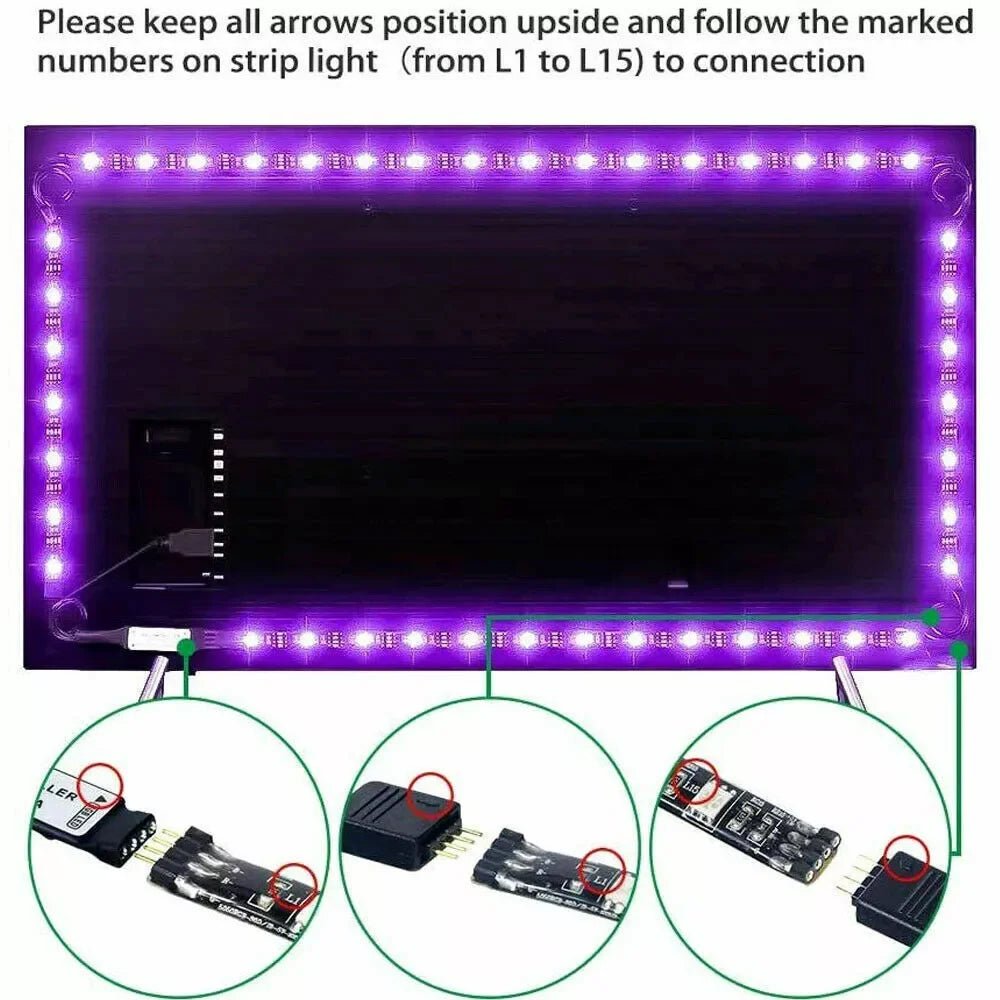 USB Led Lights for 55 - 75 Inch TV Led Backlight RGB Strip Lights Music Sync Color Changing Bluetooth App Control For Gaming Room - Figgostyle