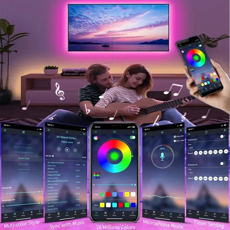 USB Led Lights for 55 - 75 Inch TV Led Backlight RGB Strip Lights Music Sync Color Changing Bluetooth App Control For Gaming Room - Figgostyle