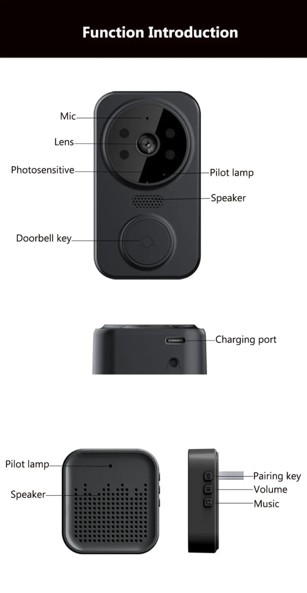 WiFi Smart Audio Doorbell Camera 2 - Way Audio Wireless Visual Intercom Doorbell with Remote Monitor Indoor Outdoor Surveillance - Figgostyle