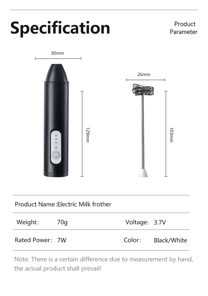 Wireless Milk Frother Electric Type - C Handheld Blender Stainless Steel Mini Coffee Maker Whisk Mixer For Coffee Cappuccino Cream - Figgostyle