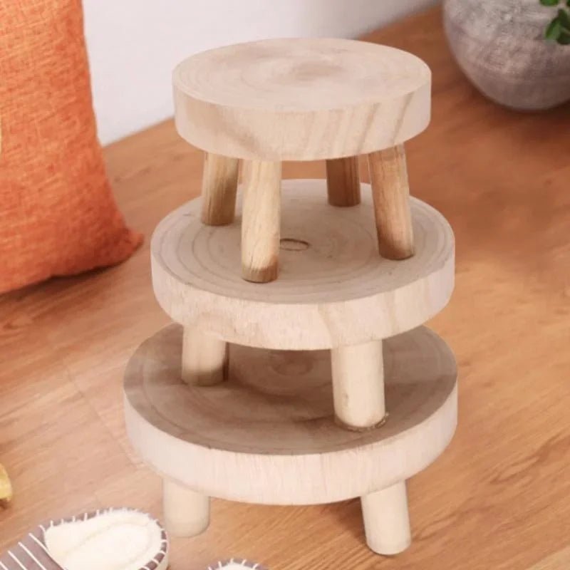 Wooden Plant Stand Flower Pot Base Holder Stool Indoor Outdoor Garden Succulent Pots Tray Flower Display Plant Stand SmallStool - Figgostyle