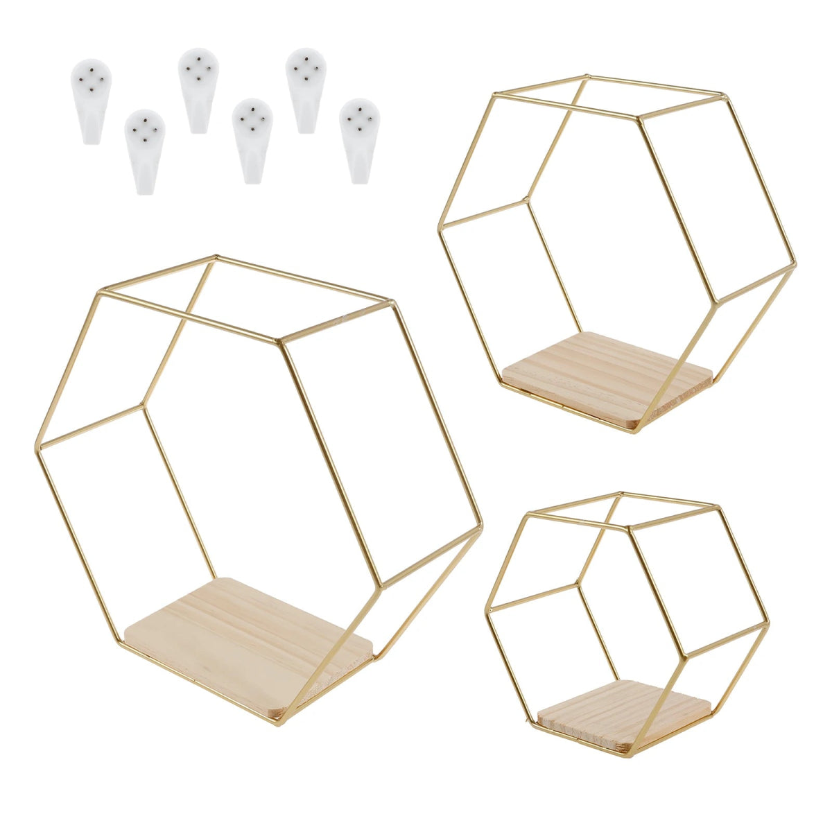 3Pcs Wall Mounted Hexagon Shelf Metal Anti Rust Storage Shelves Sundries Storage Holder Wall Decor for Bedroom Living Room - Figgostyle