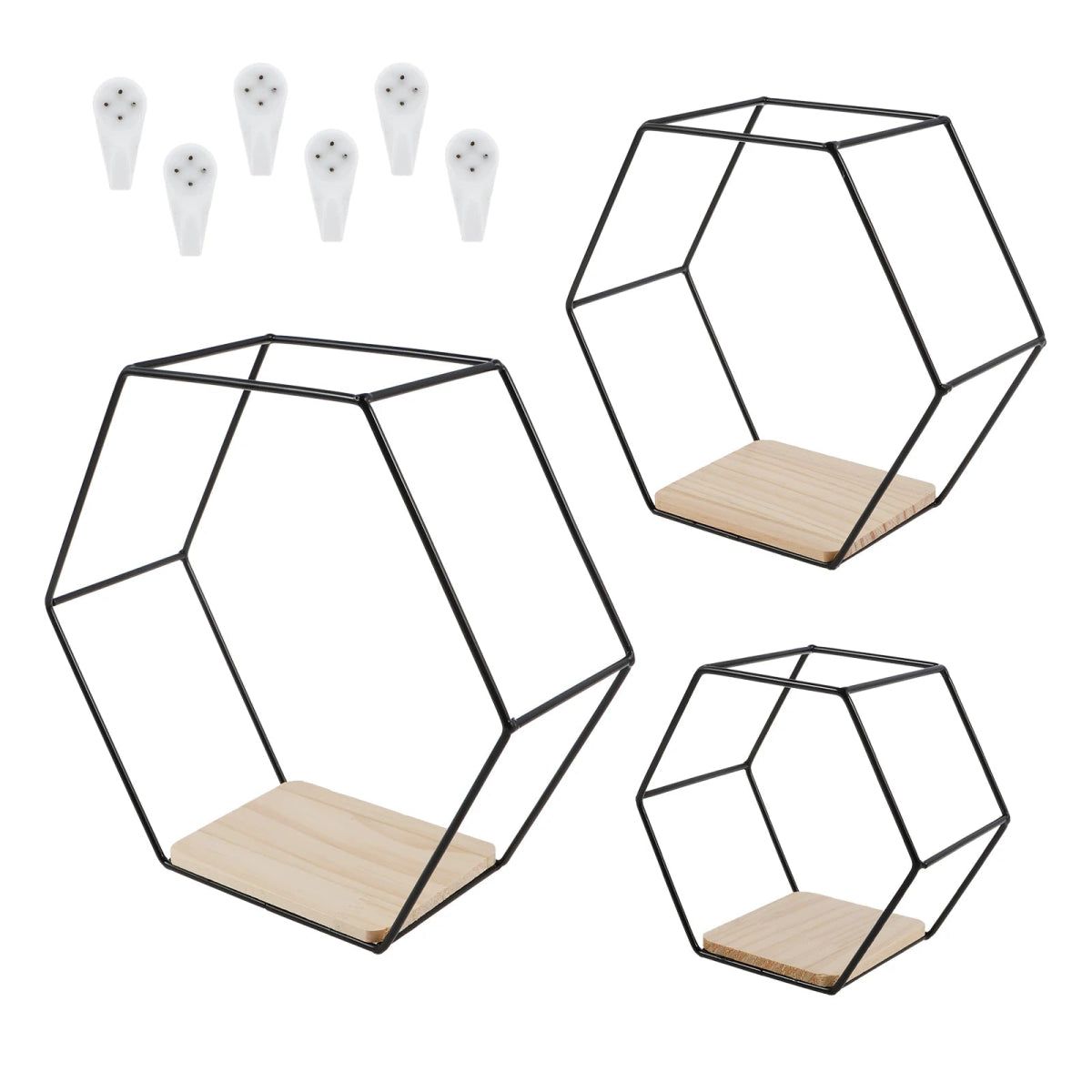3Pcs Wall Mounted Hexagon Shelf Metal Anti Rust Storage Shelves Sundries Storage Holder Wall Decor for Bedroom Living Room - Figgostyle