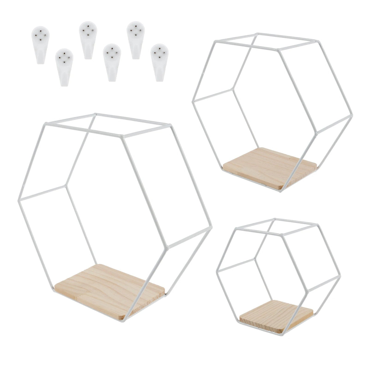 3Pcs Wall Mounted Hexagon Shelf Metal Anti Rust Storage Shelves Sundries Storage Holder Wall Decor for Bedroom Living Room - Figgostyle
