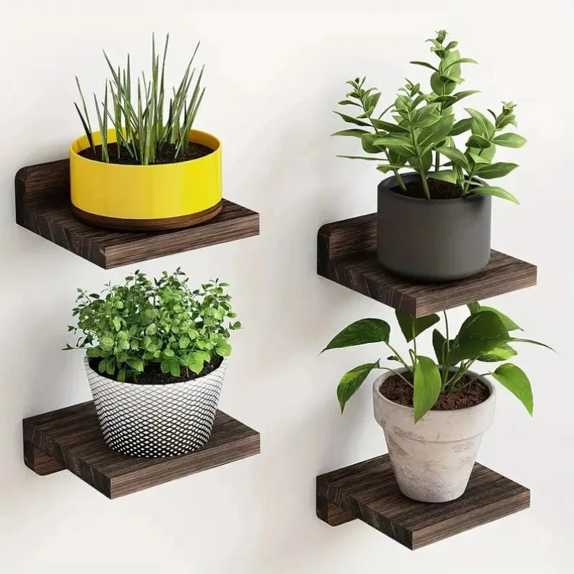 4PCS Floating Shelves For Wall Wood Shelf Display Ledges Room Decor Home Living Room Plant Flower Pot Tray Storage Garden Decora - Figgostyle