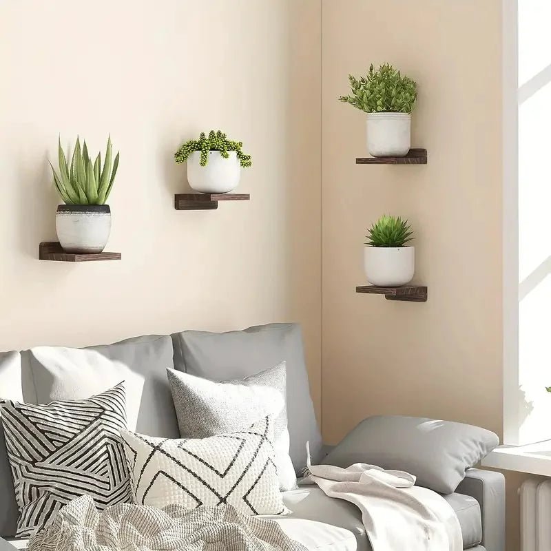 4PCS Floating Shelves For Wall Wood Shelf Display Ledges Room Decor Home Living Room Plant Flower Pot Tray Storage Garden Decora - Figgostyle