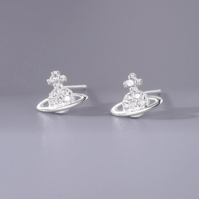 925 sterling silver diamond - encrusted Saturn earrings - Figgostyle