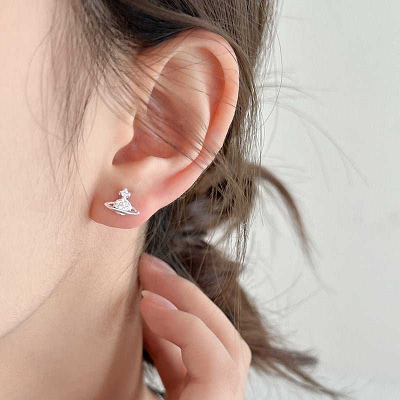 925 sterling silver diamond - encrusted Saturn earrings - Figgostyle