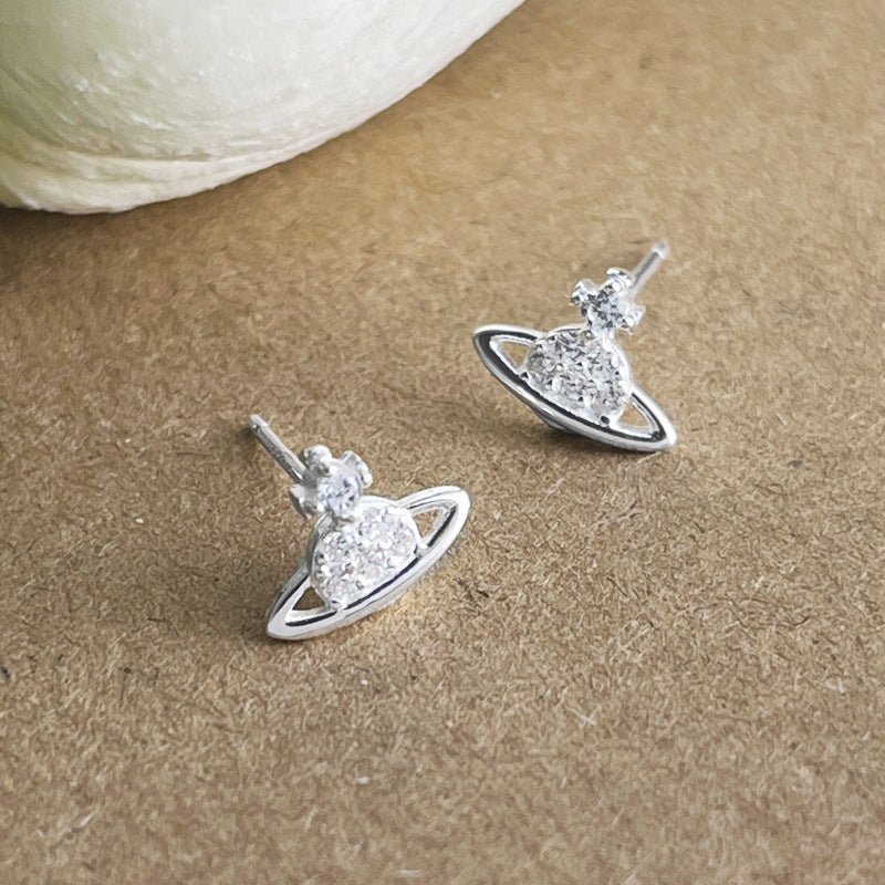 925 sterling silver diamond - encrusted Saturn earrings - Figgostyle