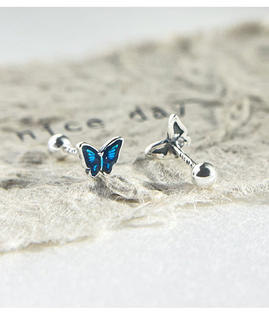 999 silver blue oil butterfly earrings - Figgostyle